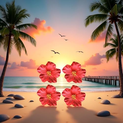 Red Hawaiian Flower Hair Clips 8cm 4 Pcs - Tropical Bohemian Hair Accessories