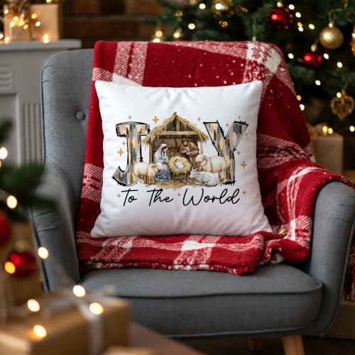 Religious Christmas Nativity Pillow Cover 18x18 - Style10 Rustic Jesus Birth Decor