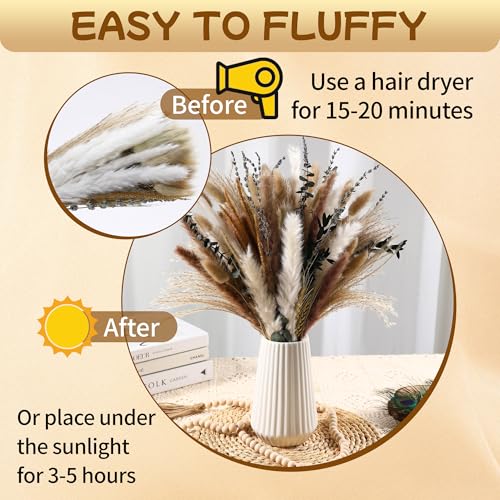 Bpole Dried Pampas Grass Bouquet - 92 Pcs (11-13 Inch) - 9 Styles