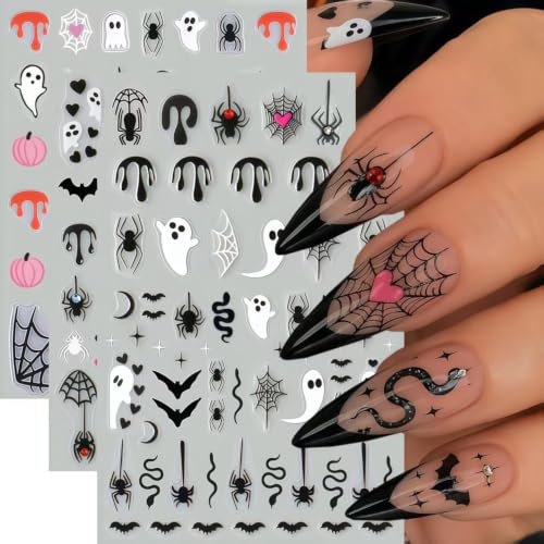 Halloween Nail Stickers 6 Sheets Bat Spider Web Decals for DIY Manicure