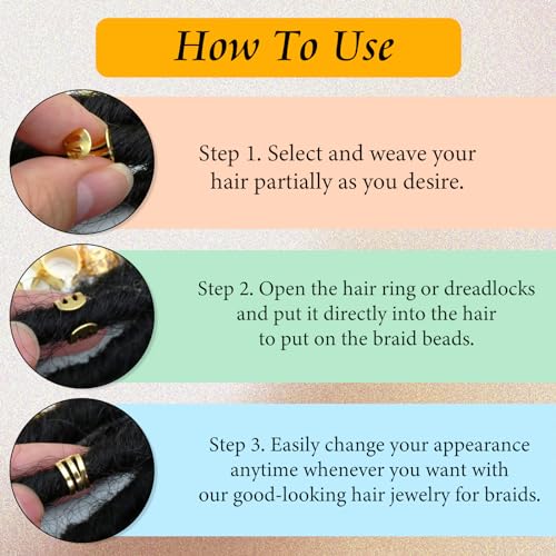 VENOFEN 40PCS Gold Hair Cuffs for Dreadlocks & Braids - Adjustable Metal Alloy Hair Rings