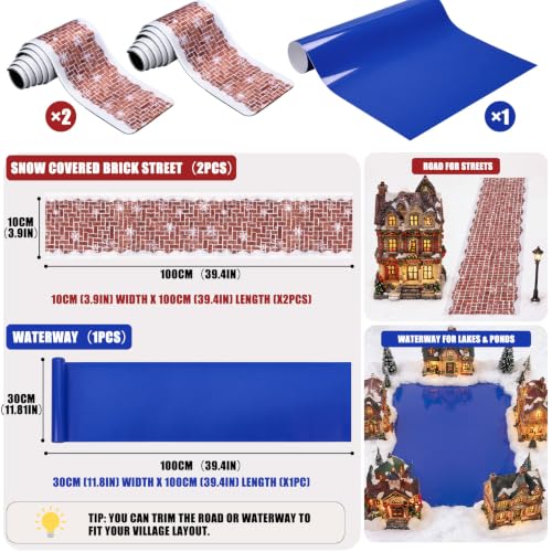 Fuutreo Christmas Miniature Village Accessories Snow Street & Ocean Mat Set - Red Brick Variation