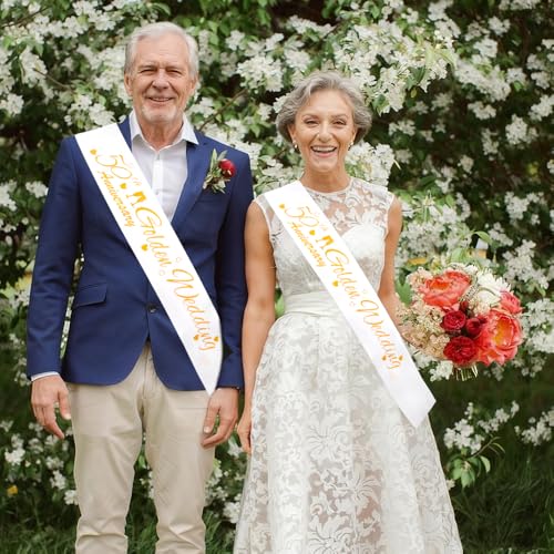 50th Wedding Anniversary Sash Set - Elegant Golden Design