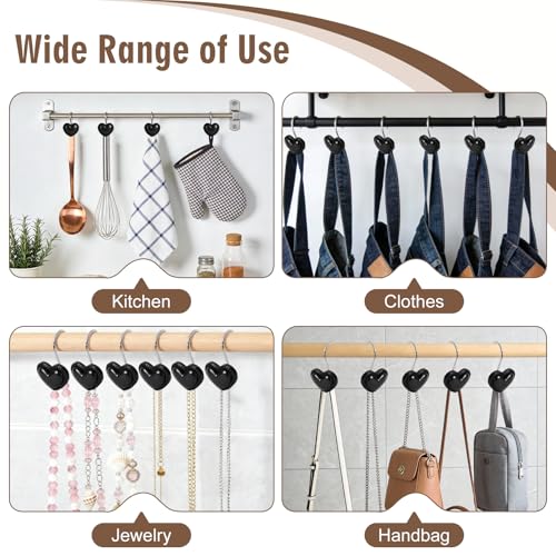 BBV Stainless Steel Shower Curtain Hooks - 12 Pcs Glide Rings, Black