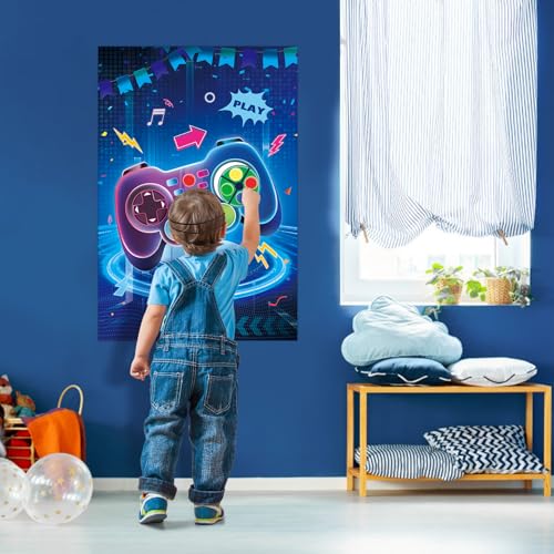 Video Game Party Game Set with Poster and 36 Sticker Pins for Kids Birthday