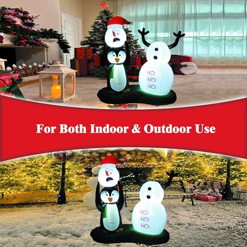 5FT Inflatable Snowman and Penguin Christmas Yard Decorations with LED Lights