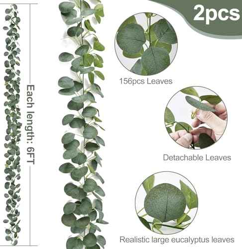 12ft Eucalyptus Garland Set - 2 Pack Faux Silk Vines for Weddings & Decor