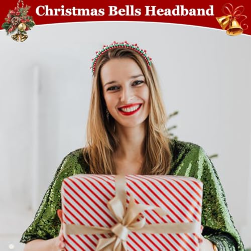BAHABY 2 Pack Christmas Jingle Bell Headbands Red Green Silver