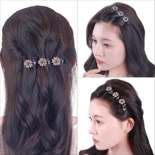 Crystal Flower Hair Clips Set, Rhinestone Metal Barrettes, 4 Pieces