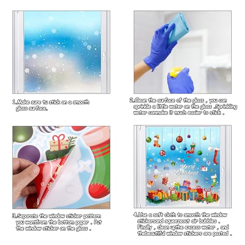 Christmas Window Clings Set - Holiday Snowflakes & Ornaments, 6 Sheets, 11.8 x 11.8 inches