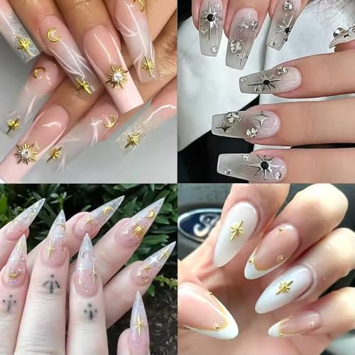 Star Nail Charms 400 PCS Gold and Silver Metallic 3D Nail Art Studs