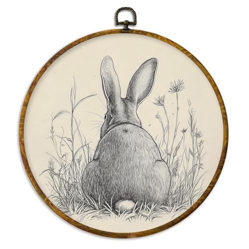 Easter Bunny Round Wall Art - Framed 10x10 Inch Farmhouse Decor