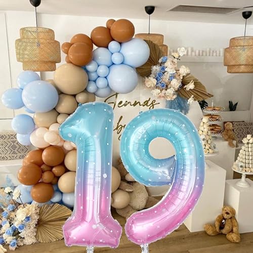 40 Inch Starry Sky Blue Number 19 Foil Balloon for Birthday & Events