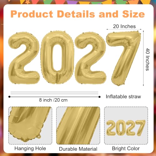 Muting Gold 2027 Number Balloons for New Year Graduation Party Decorations - 4 Pack