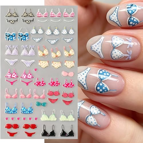 5D Embossed Summer Beach Nail Decals - Leopard Swimsuit & Lingerie Stickers