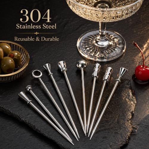 9-Piece Stainless Steel Reusable Cocktail Picks Set