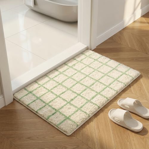 Greenjin Checkered Bath Mat, 16x24 Inch Non-Slip Microfiber Rug