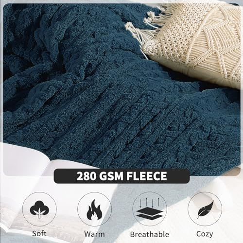 FY FIBER HOUSE 3D Pattern Fleece Throw Blanket, Navy, 50"x60"