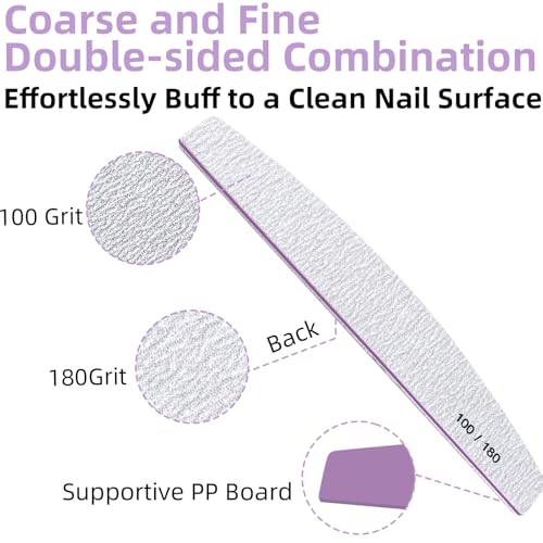 Professional Nail Files 15-Pack 100/180 Grit Double-Sided Emery Boards