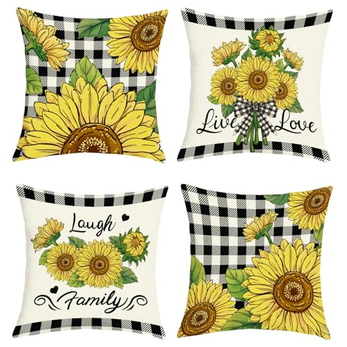 Joymaison Yellow Sunflower Throw Pillow Covers 18x18 Set of 4