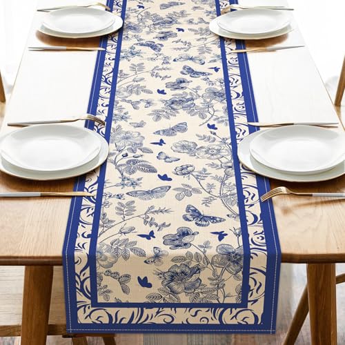 Chinoiserie Floral Table Runner - 13x72 Inches, Vintage Design