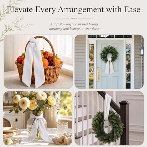 Elegant White Wreath Sash Set for Front Door Decor - 2 Pcs, 4.5 x 57 Inches