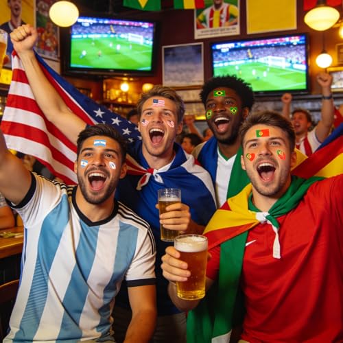 World Cup Temporary Face Tattoos - 10 Country Soccer Fan Stickers