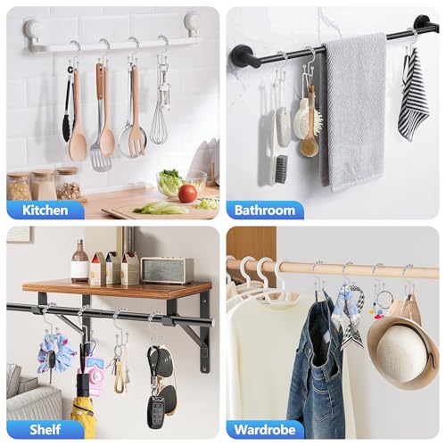 Resze 12PCS Metal Double Shower Curtain Hooks - Rust-Resistant & Smooth Glide