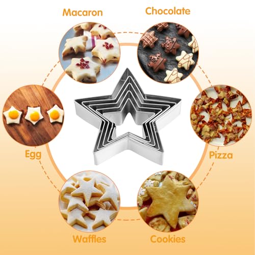 Star Cookie Cutter Set - 5 Pcs Stainless Steel Edge Cutters, 3.6–7.8cm, Nesting