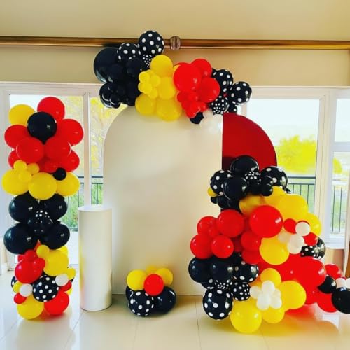 PityBlns Red Yellow Black Balloon Arch Kit 183pcs - Cartoon Mouse Theme Party Decor