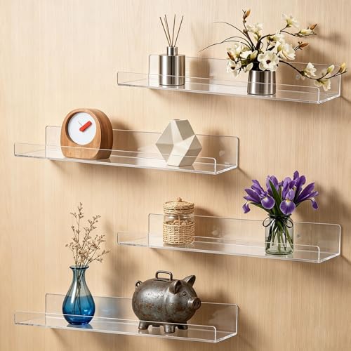 JDEA Wall-Mounted Acrylic Shelves - 6-Inch Floating Display Rack, Set of 2