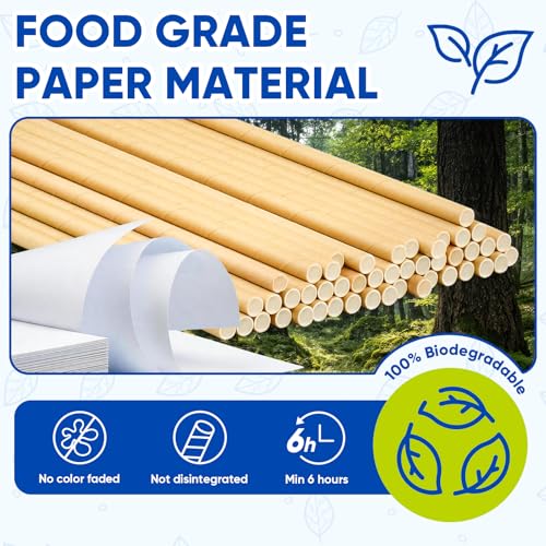300 Compostable Brown Paper Straws - 7.75" Eco-Friendly Drinking Straws