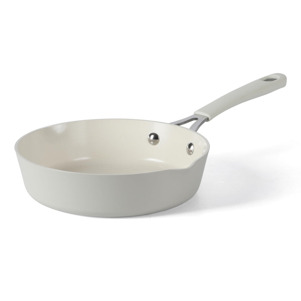 Martha Stewart Heathland 8 Inch Aluminum Fry Pan Cookware Non-Toxic Premium Ceramic Non Stick Frying Pan, Kitchen Egg Pan, Omelet Pan, Always Pan, Pots and Pans, Linen White, Induction Safe