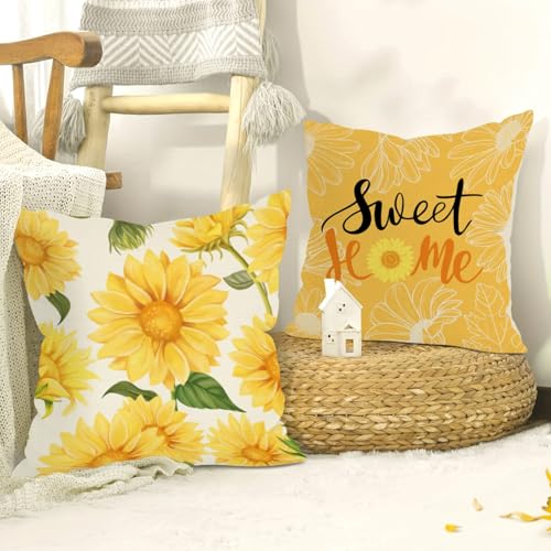 Summer Yellow Sunflower Throw Pillow Covers - Set of 4, 18x18