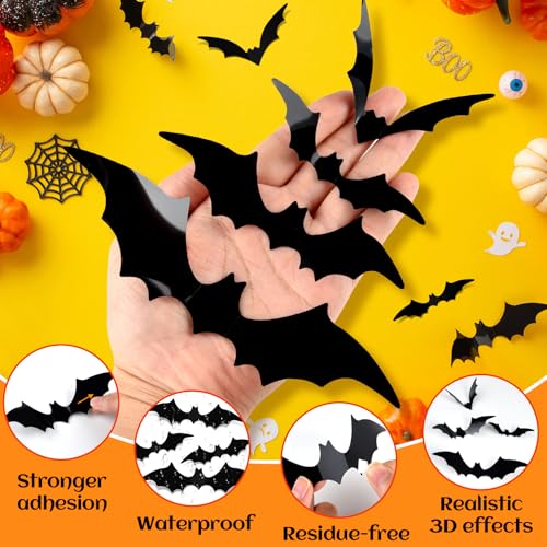 36 Pcs Halloween Bat Wall Stickers - Realistic 3D PVC Decor