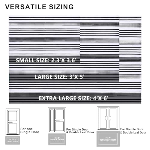 Black and White Striped Rug 28"x43" - Durable Hand-Woven Door Mat