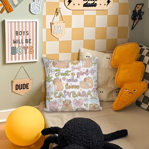 Capybara Motivational Throw Pillow Cover 18x18, Soft Kids Bedroom Decor
