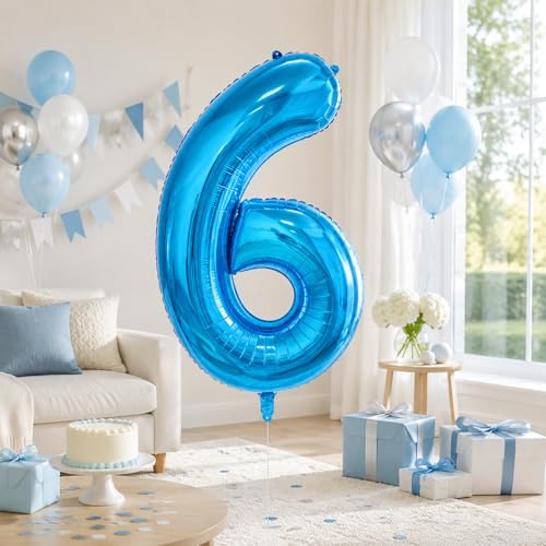 40-Inch Blue Number 6 Balloon for Birthdays & Anniversaries