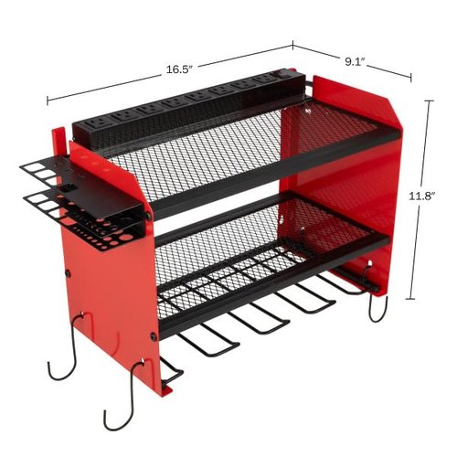 Power Tool Organizer Wall Mount with Charging Station - 4 Drill Holder with 8 Outlet Power Strip - Garage Organizer Tool Storage Rack by Stalwart