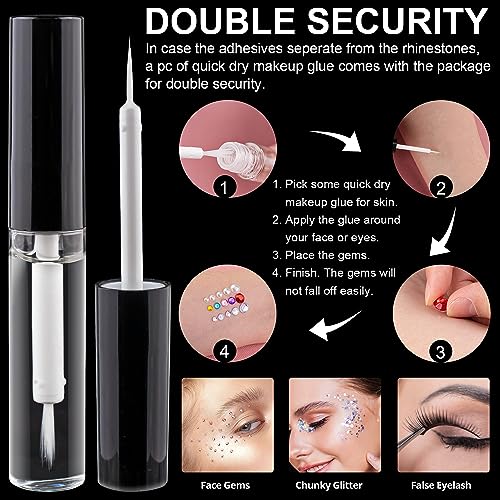 BELLEBOOST 12 Sheets Face Gem Stickers Set with Rhinestones and Makeup Glue