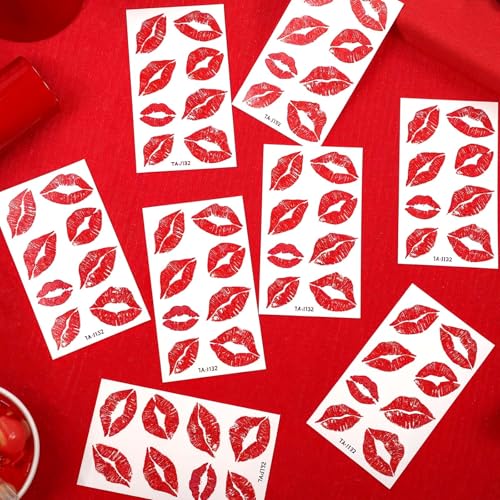 Kiss Temporary Tattoos Waterproof Red Lips Stickers 10 Sheets
