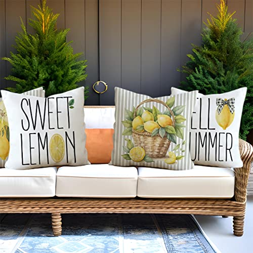 Set of 4 Grey Stripe Lemon Quote Throw Pillow Covers 18x18