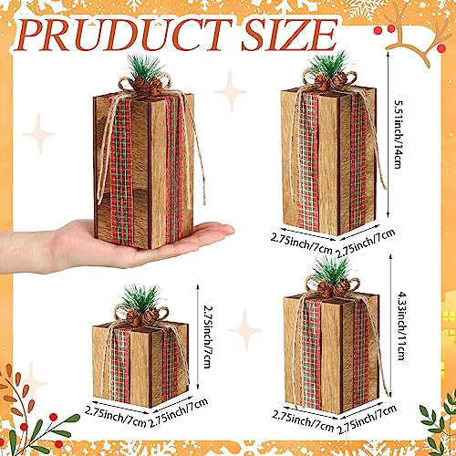 3 Pack Christmas Wooden Gift Box Table Centerpieces - Brown, 4