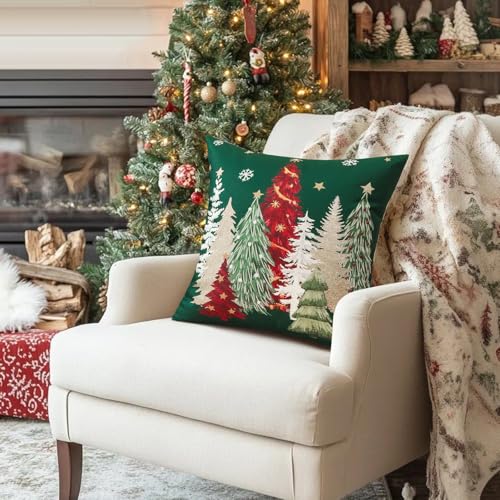 Artscope Christmas Tree Throw Pillow Covers, 18x18 Inch, Set of 2 - Green