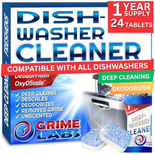 GRIME LABS Dishwasher Cleaner Tablets, 24 Pack - Heavy Duty Limescale Remover
