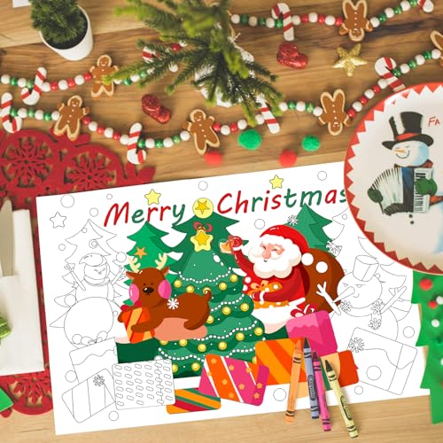Merry Christmas Disposable Kids Place Mats - 12 Coloring Sheets 17x11 Inches