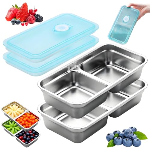 12oz Stainless Steel Snack Containers - Leak-Proof Dual-Compartment, Airtight, Reusable, Dishwasher Safe, Silver