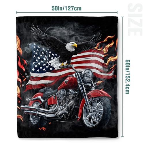 American Flag Bald Eagle Fleece Blanket - 50x60 Inch Motorcycle Gift