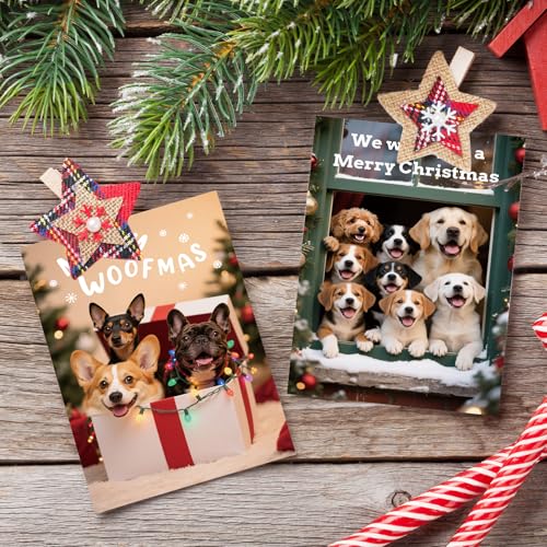 Dog Christmas Cards Set with Envelopes and Stickers - 6 Festive Designs