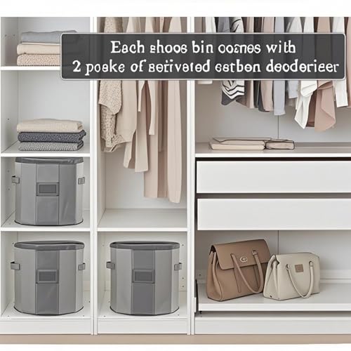 WEALTH Round Shoe Storage Organizer, 8-Compartment Closet Container, Gray